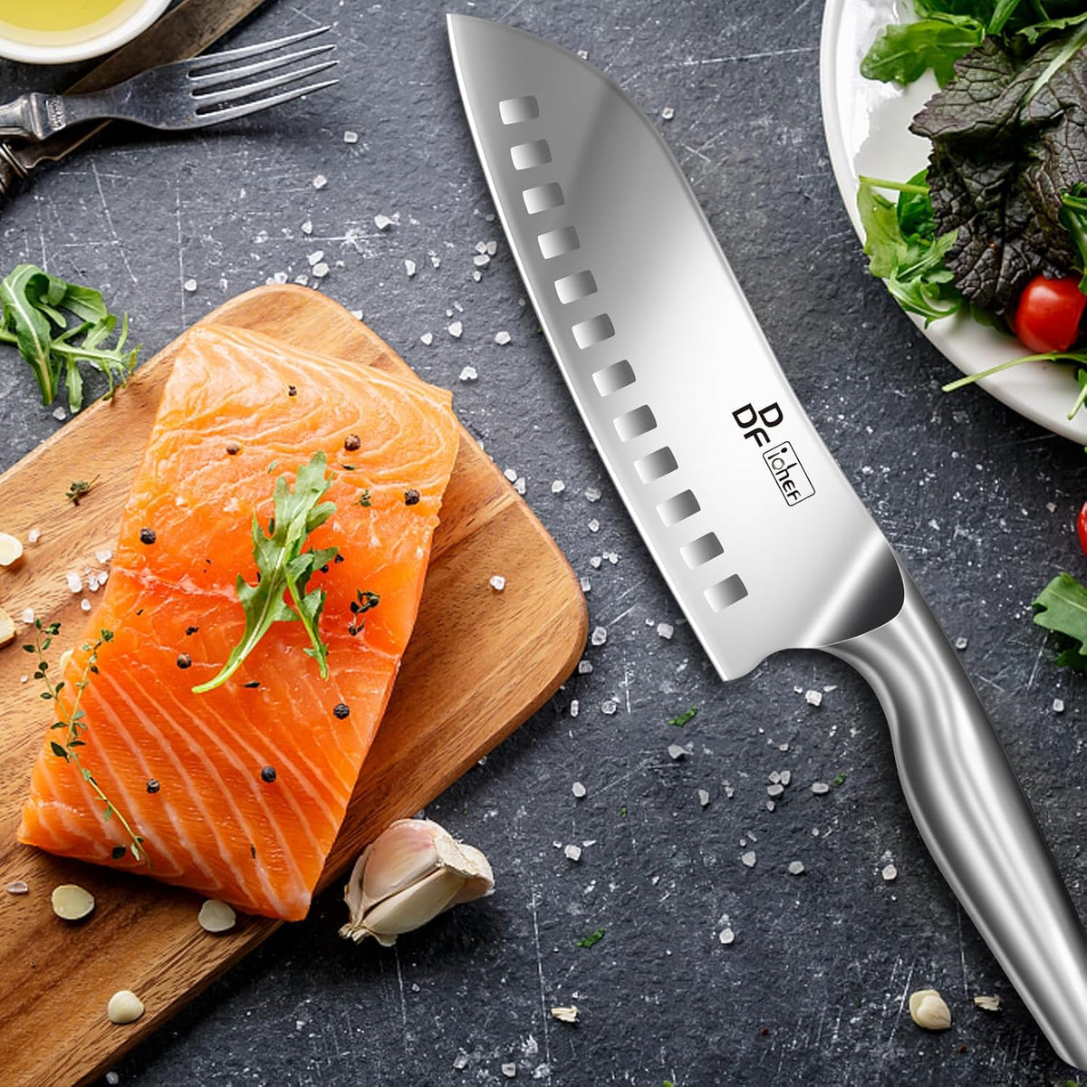 Chef Knife 7 Inch, High-Carbon Stainless Steel Santoku, Dishwasher Safe