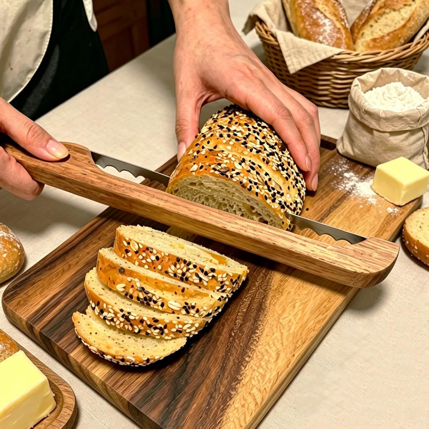 Sourdough Bread Knife for Homemade Bread, Bread Slicer-Cutter& Bread Bow Knife for Sourdough with Ergonomic Grip for Easy, Clean & Even Slicing, Bread Saw