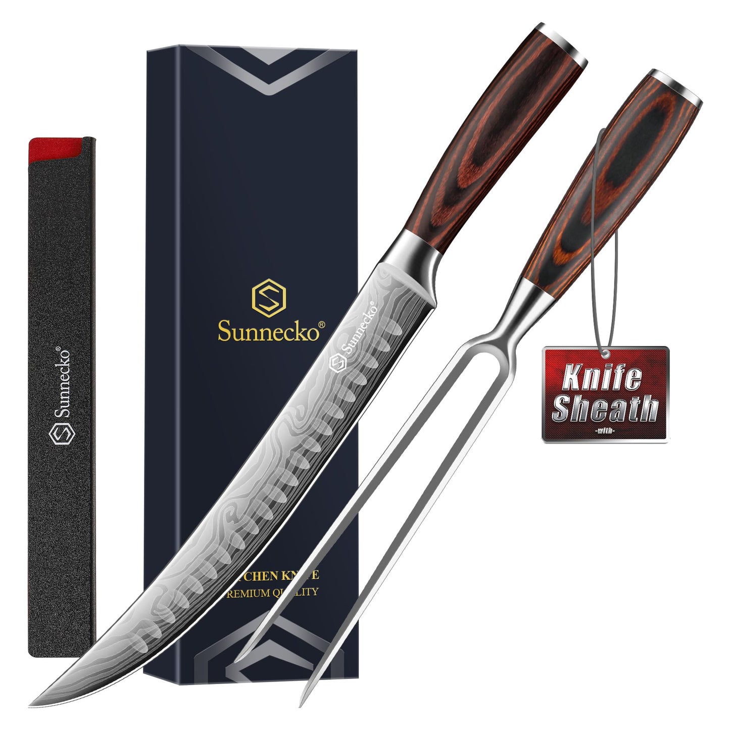 Sunnecko BBQ Carving Knife Set,Slicing and Boning Knife for Meat Cutting