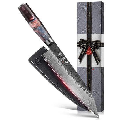 7 Inch Japanese Santoku Knife, Hand-Forged Damascus VG10 Steel Core