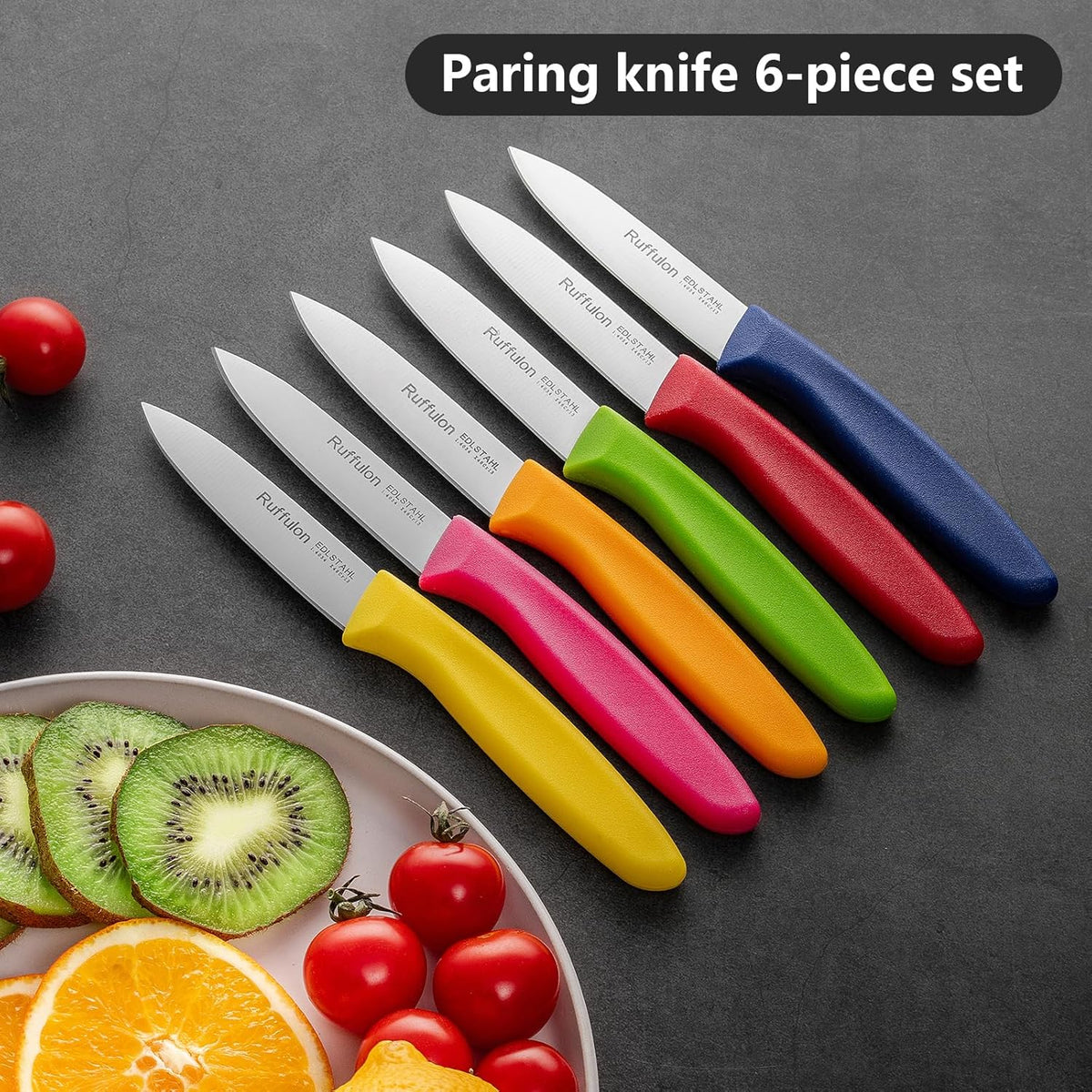 Paring & Fruit Knives Set of 6, Stainless Steel Sharp Blades, Multicolor.