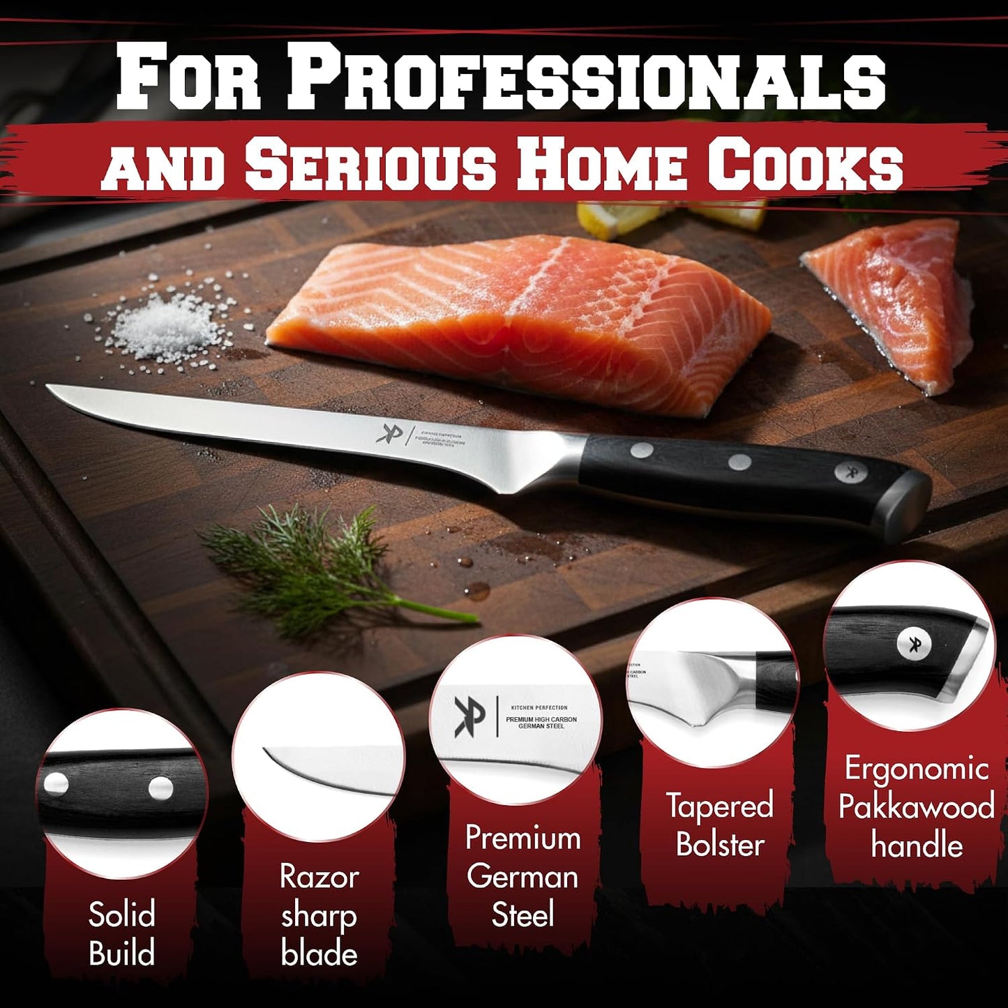 Kitchen perfection 6” Boning Knife for Meat Cutting, Fillet & Deboning