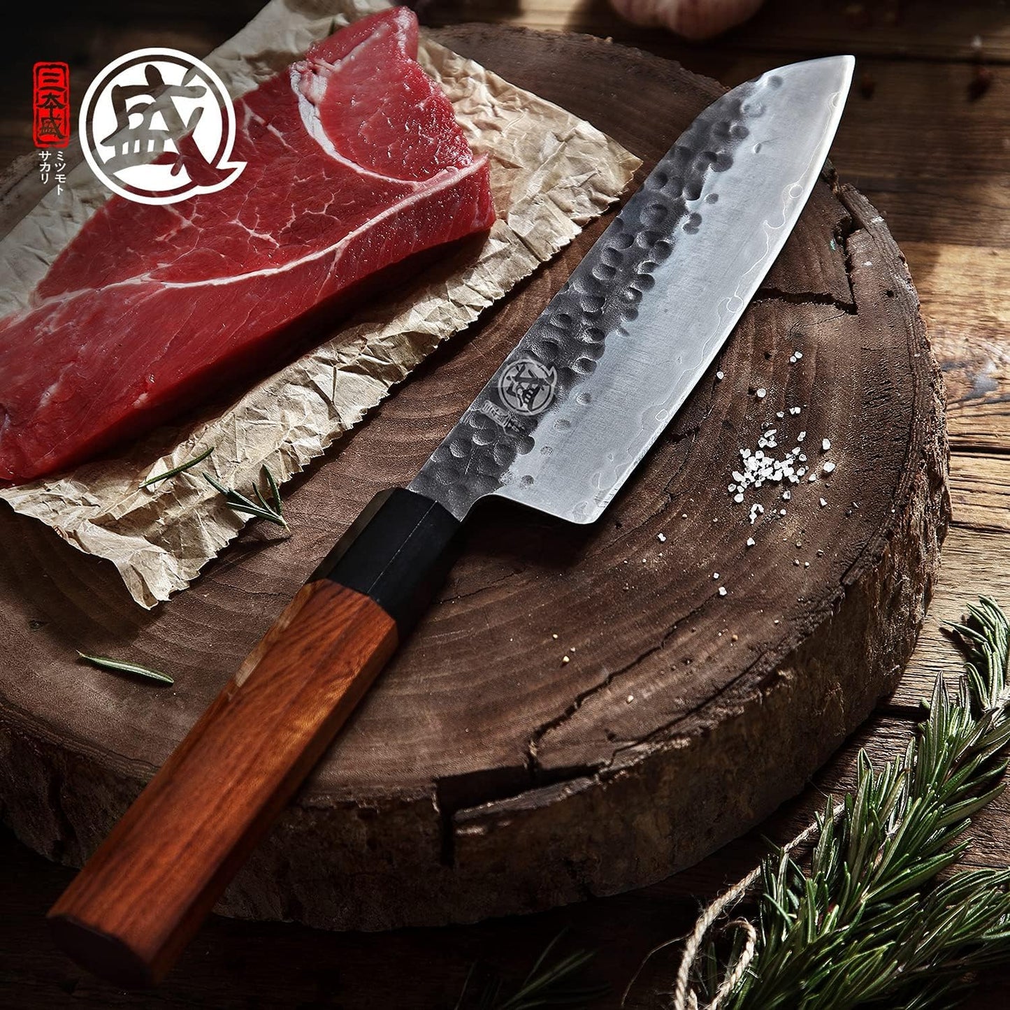 MITSUMOTO SAKARI 7-Inch Japanese Santoku Knife, San-Mai 9Cr18MoV