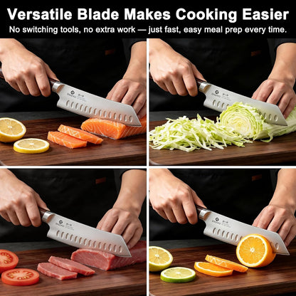 imarku Japanese Santoku Knife 7 Inch, 10Cr15CoMoV 3-Layer Stainless Steel