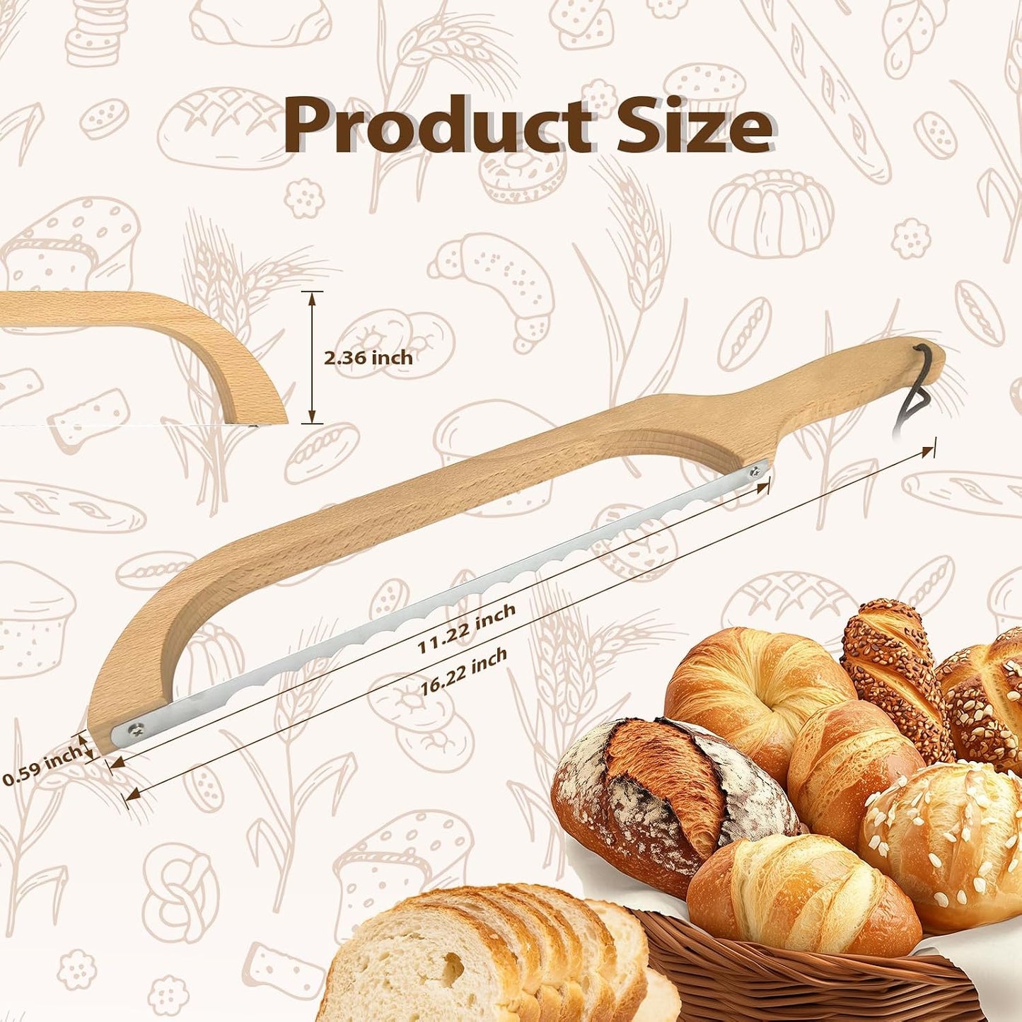HOTTOR Bread Slicer for Homemade Bread, 16" Beech Wood Sourdough Knife