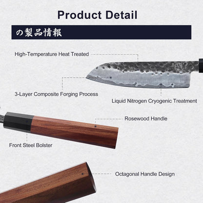 MITSUMOTO SAKARI 7-Inch Japanese Santoku Knife, San-Mai 9Cr18MoV