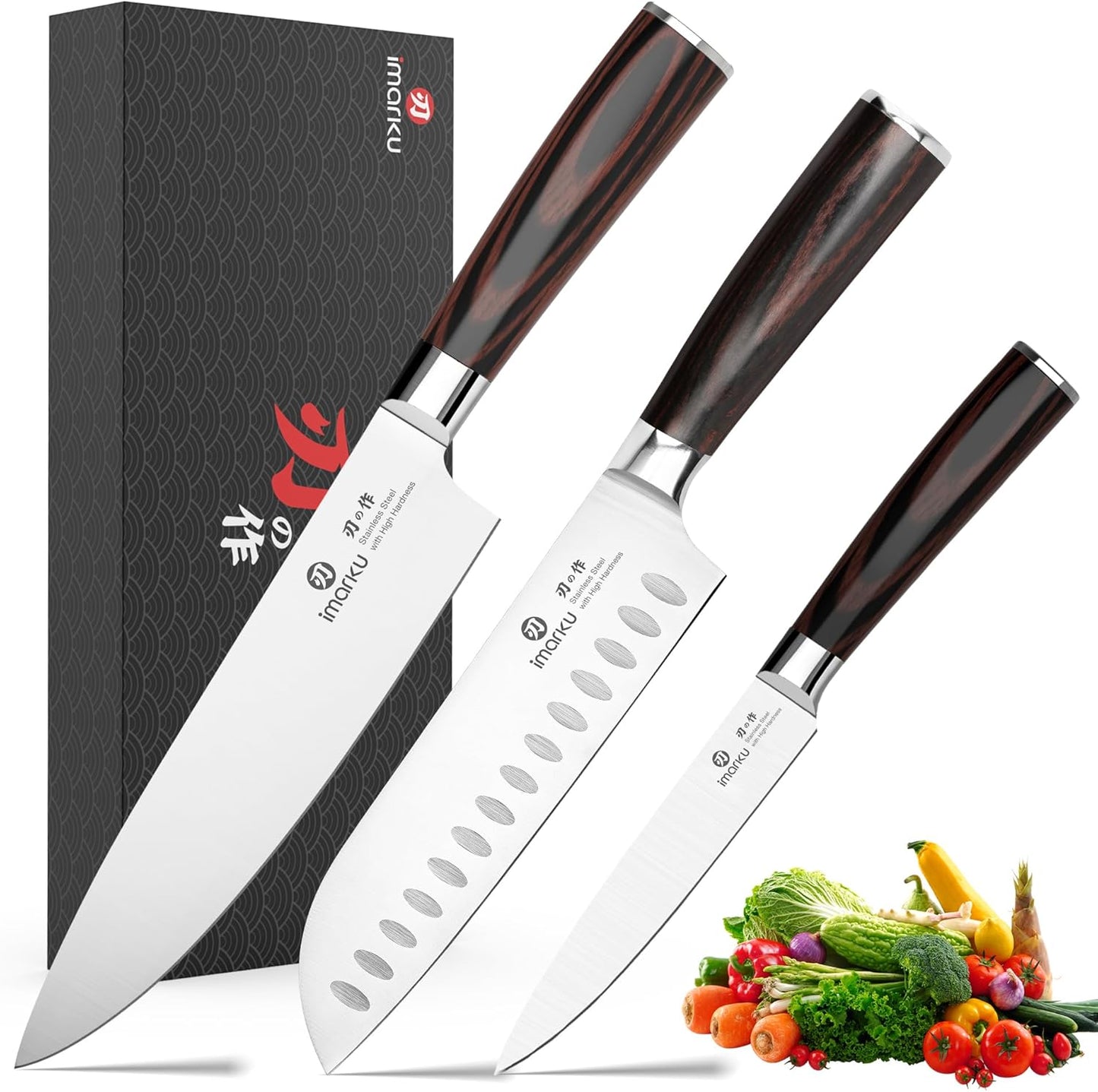 imarku 3 Pieces Knife Set, Japanese High Carbon Stainless Steel Chef Knives