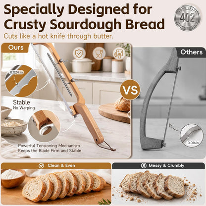 Tievo Adjustable Bread Knife, 5 Thickness Settings Bread Slicer with Guide for Sourdough & Homemade Bread, Bow Knife for Even Slices, Gift for Sourdough Bakers