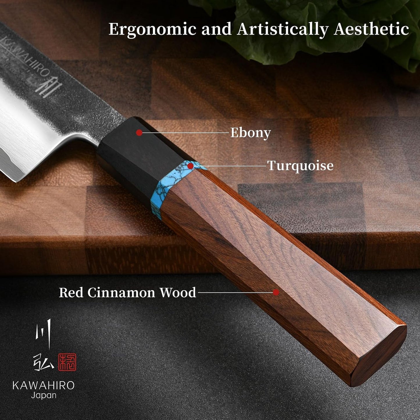 KAWAHIRO 7 Inch Japanese Santoku Knife, Hand Forged VG10 Chef Knife