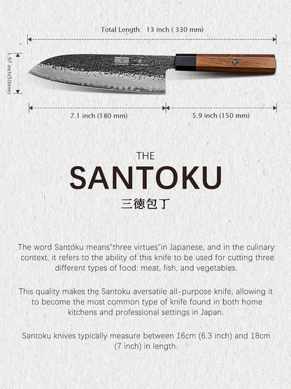 HOSHANHO Santoku Knife 7 Inch, Japanese Hand Forged Chef Knife for Kitchen