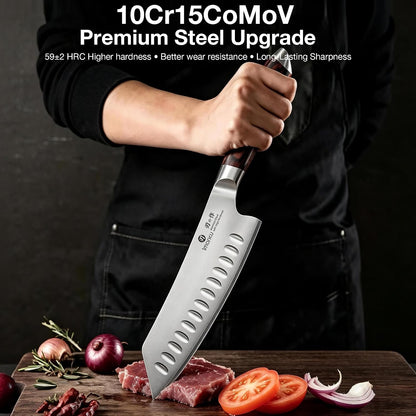 imarku Japanese Santoku Knife 7 Inch, 10Cr15CoMoV 3-Layer Stainless Steel