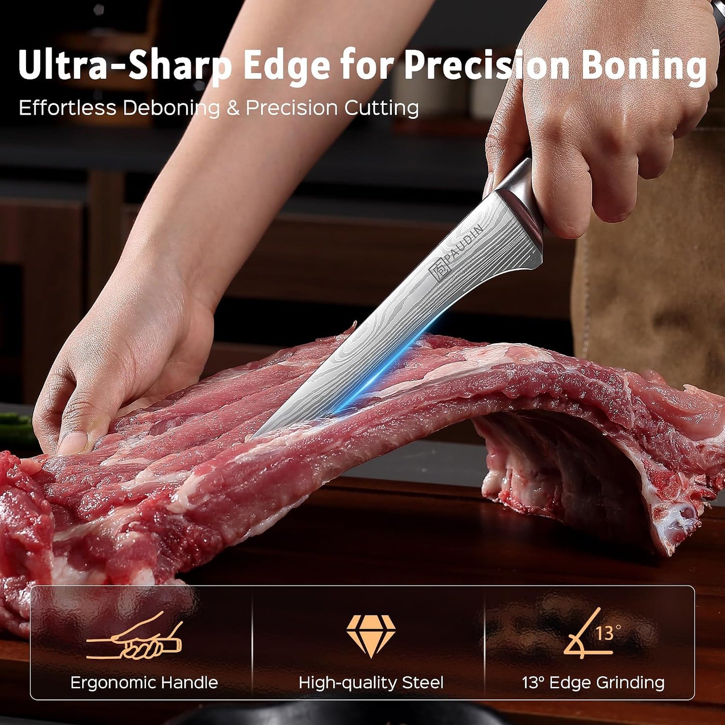 PAUDIN Boning Knife 6 Inch, Super Sharp Fillet Knife, German High Carbon Stainless Steel Deboning Knives, Professional Boning Knives for Meat Poultry Chicken, Pakkawood Handle with Gift Box