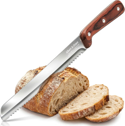 10.5-Inch Serrated Bread Knife with Full-Length Sheath – Ultra Sharp, Low-Crumb Slicing for Sourdough, Homemade Bread & Bagels