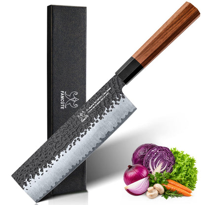 FAMCÜTE 7" Santoku Knife, Hand Forged Sharp Chopping Knife for Easy Cutting
