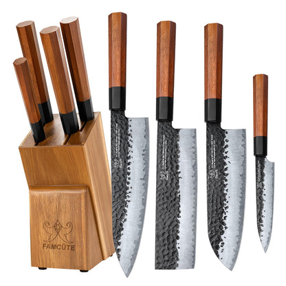 FAMCÜTE 7" Santoku Knife, Hand Forged Sharp Chopping Knife for Easy Cutting