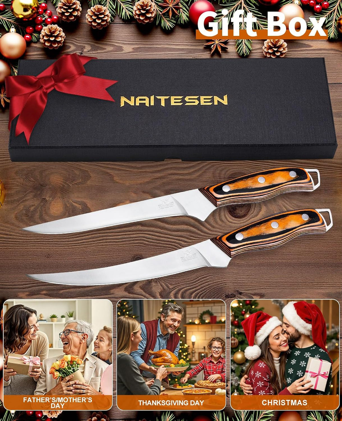 Naitesen Professional Boning Knife and Fillet Knife Set 2 with Gift Box