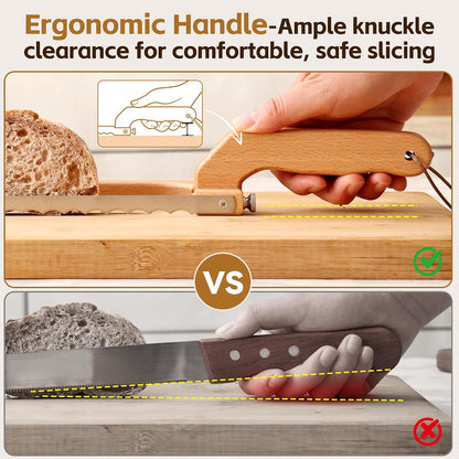 Tievo Adjustable Bread Knife, 5 Thickness Settings Bread Slicer with Guide for Sourdough & Homemade Bread, Bow Knife for Even Slices, Gift for Sourdough Bakers