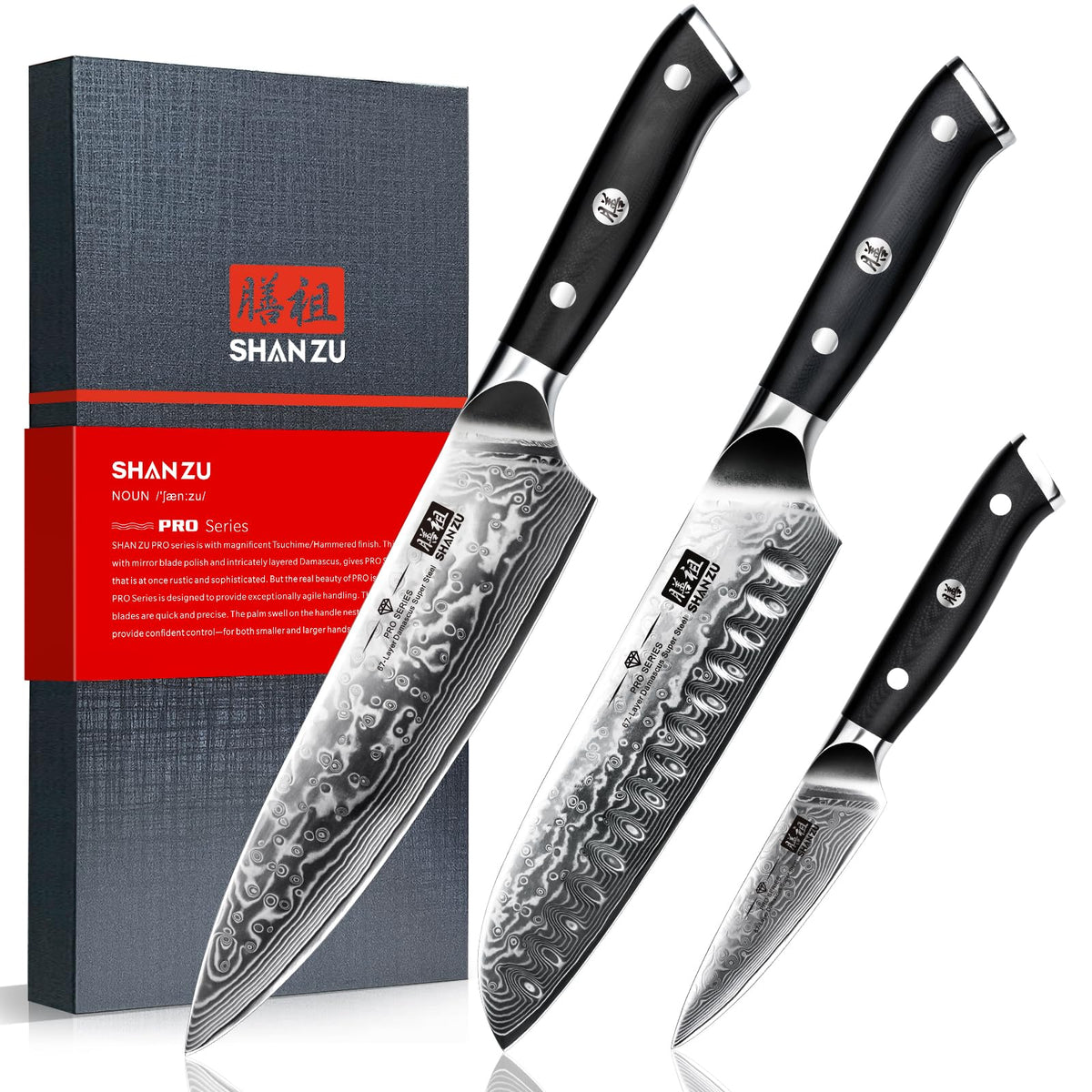 SHAN ZU 7 In Damascus Chef Knife, Japanese Santoku Chef's Knife