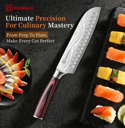 KEEMAKE 7" Santoku Knife, Razor Sharp Chef Knife with Ergonomic Handle