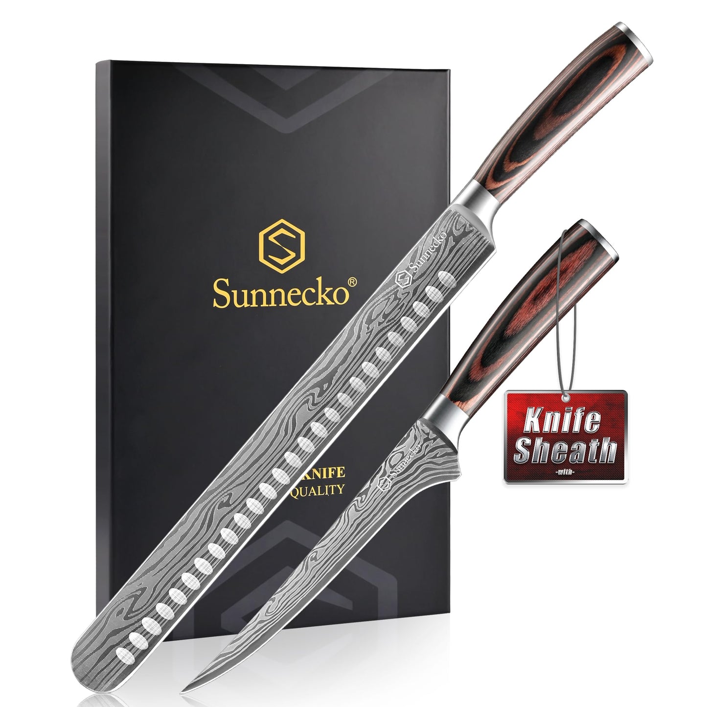 Sunnecko BBQ Carving Knife Set,Slicing and Boning Knife for Meat Cutting