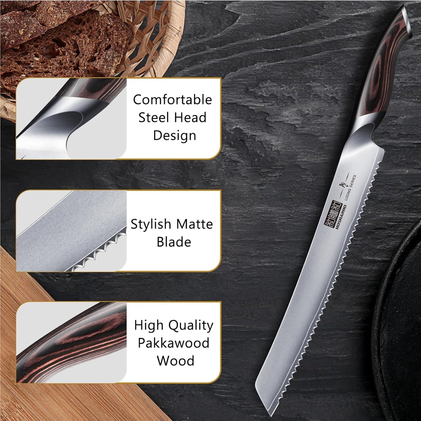 HOSHANHO Bread Knife 10 inch, Ultra Sharp Japanese Serrated Bread Knife