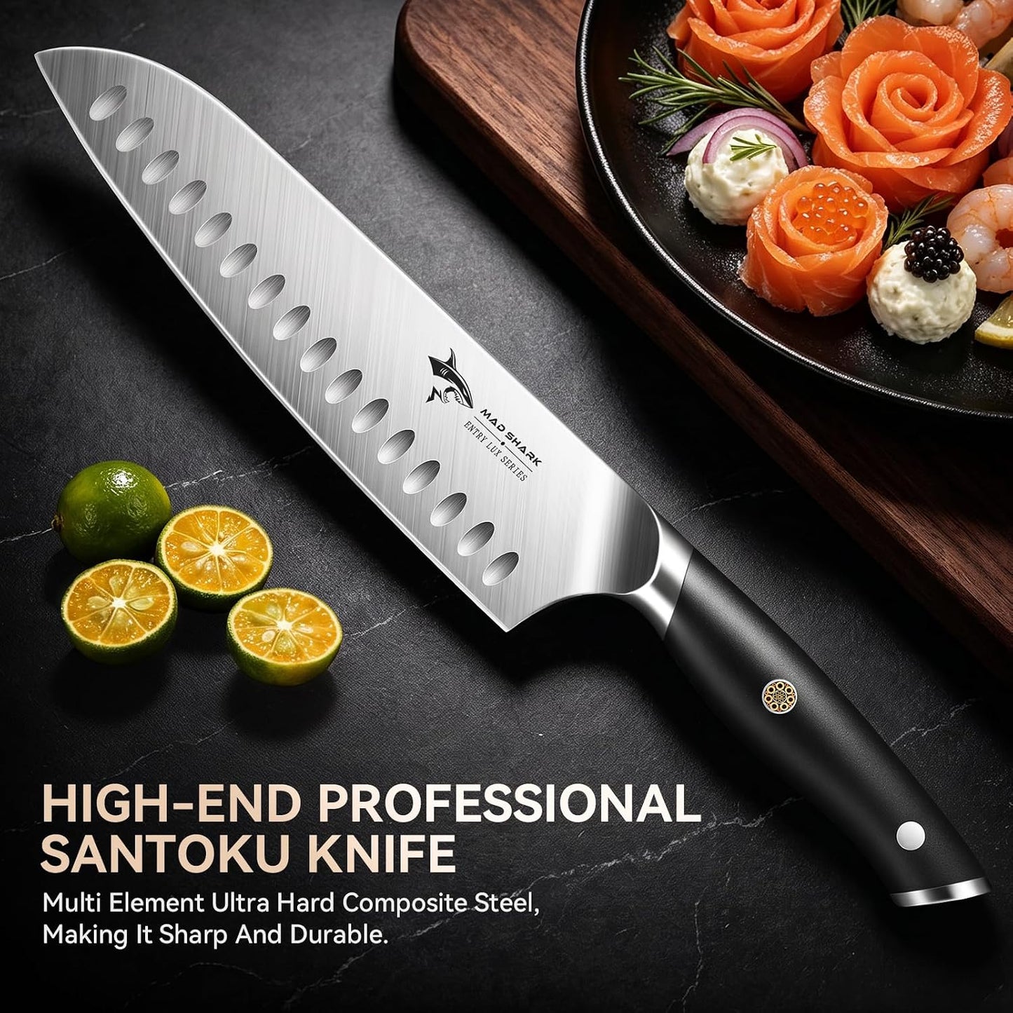 MAD SHARK 8" Santoku Kitchen Chef Knife, Forged German High Carbon Steel