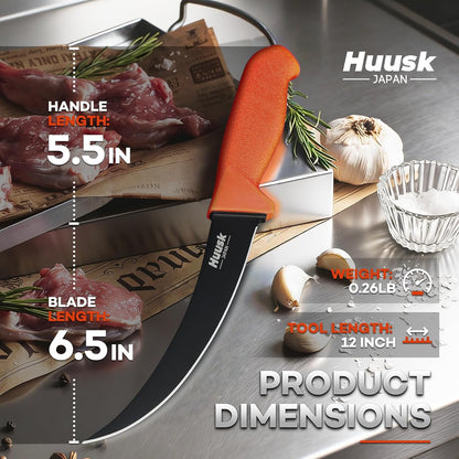 Huusk Curved Boning Knife - 6" Filet Knife for Meat Deboning Non‑Slip Grip