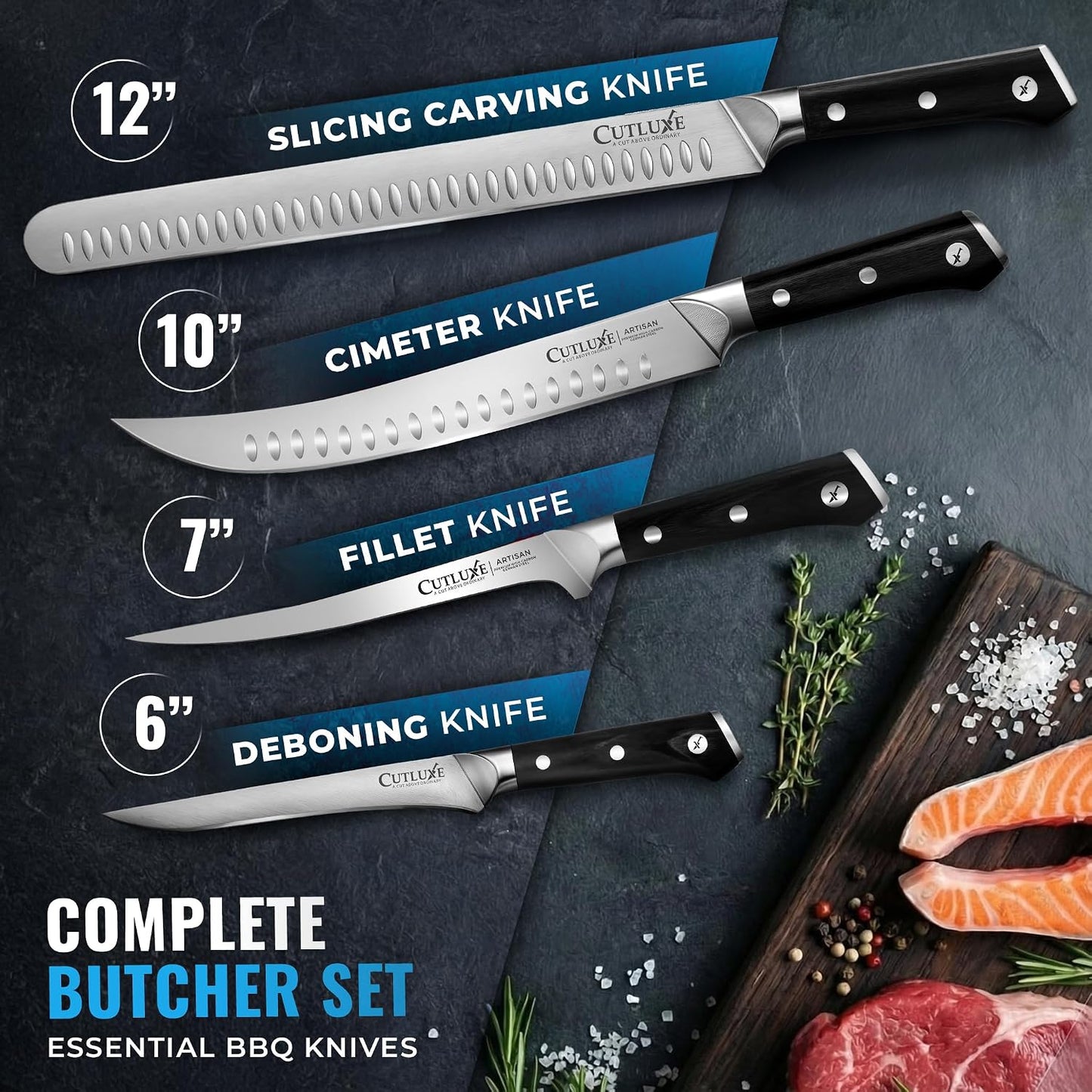 Cutluxe Butcher Knife Set, Brisket, Breaking, Boning & Fillet for Meat