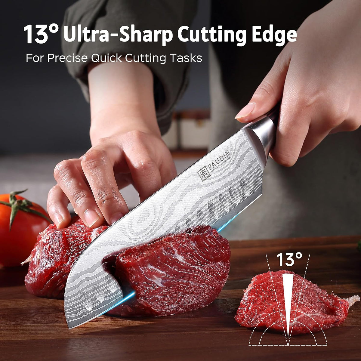 PAUDIN Santoku Knife Chef Knife, Ultra Sharp 7" Kitchen Knife for Cooking