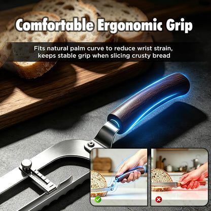 Upgraded Bread Knife for Homemade Bread, 6 Adjustable Thickness Bread Slicer, Ergonomic Bow-Design Serrated Bread Knife, Razor-Sharp Cutter for Crusty Sourdough & Baguette, Gift for Bakers