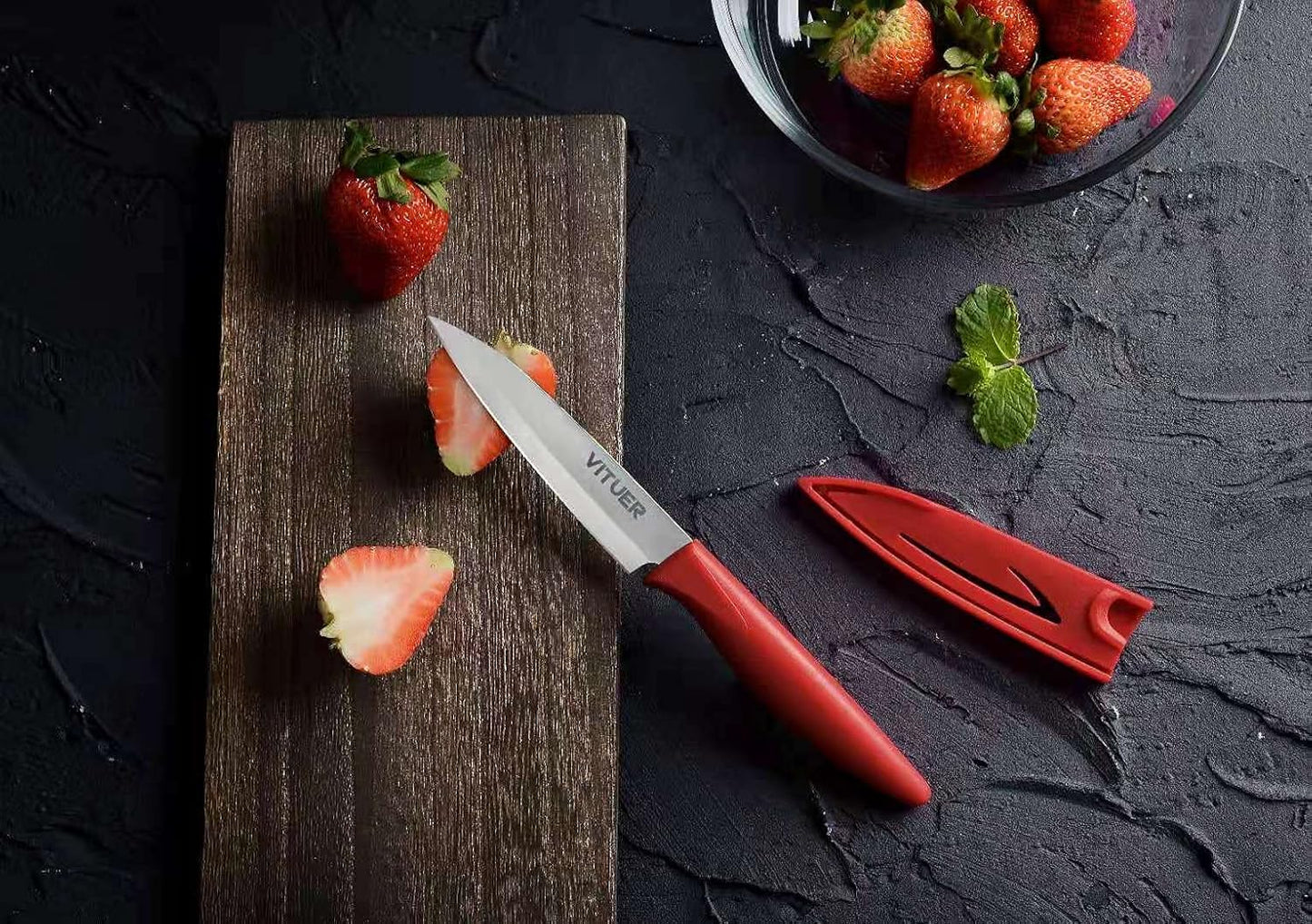 VITUER Paring knife, 4PCS Paring knives (4 Knives and 4 Knife cover), 4 Inch Peeling Fruit and Vegetable Knife, Ultra Sharp Kitchen Knives, German Steel, PP Plastic Handle
