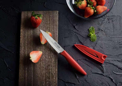 VITUER Paring knife, 4PCS Paring knives (4 Knives and 4 Knife cover), 4 Inch Peeling Fruit and Vegetable Knife, Ultra Sharp Kitchen Knives, German Steel, PP Plastic Handle