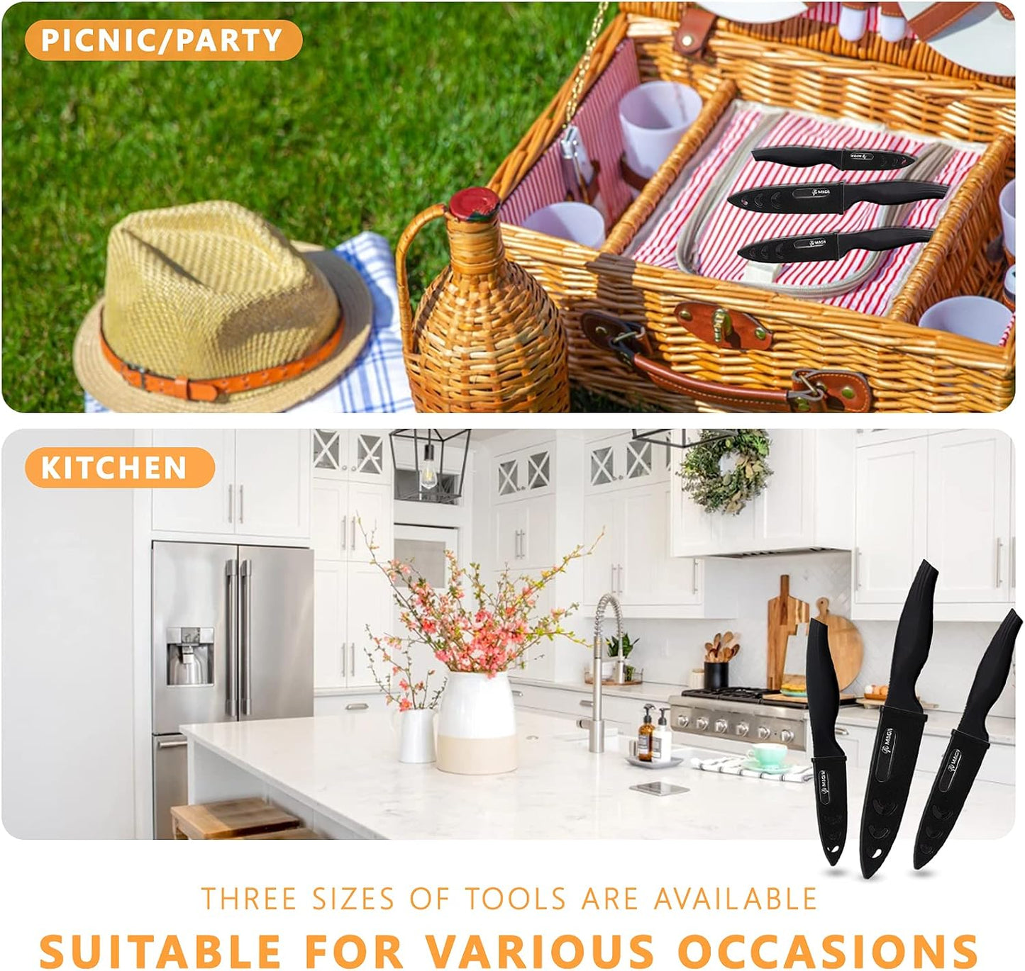 Magiware 6-Piece Paring Knife Set with Sheaths-Ceramic Blade Sharp Rust Proof Stain Resistant (include 5inch Utility Knife, 4inch Fruit Knife,3inch Paring Knifes)-Black (win0529)