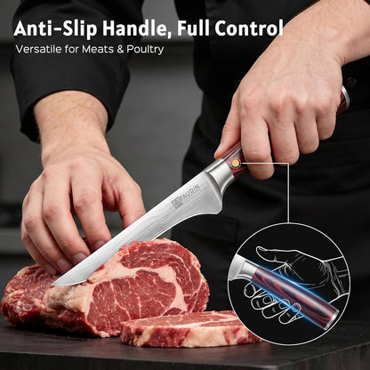 PAUDIN Boning Knife 6 Inch, Super Sharp Fillet Knife, German High Carbon Stainless Steel Deboning Knives, Professional Boning Knives for Meat Poultry Chicken, Pakkawood Handle with Gift Box