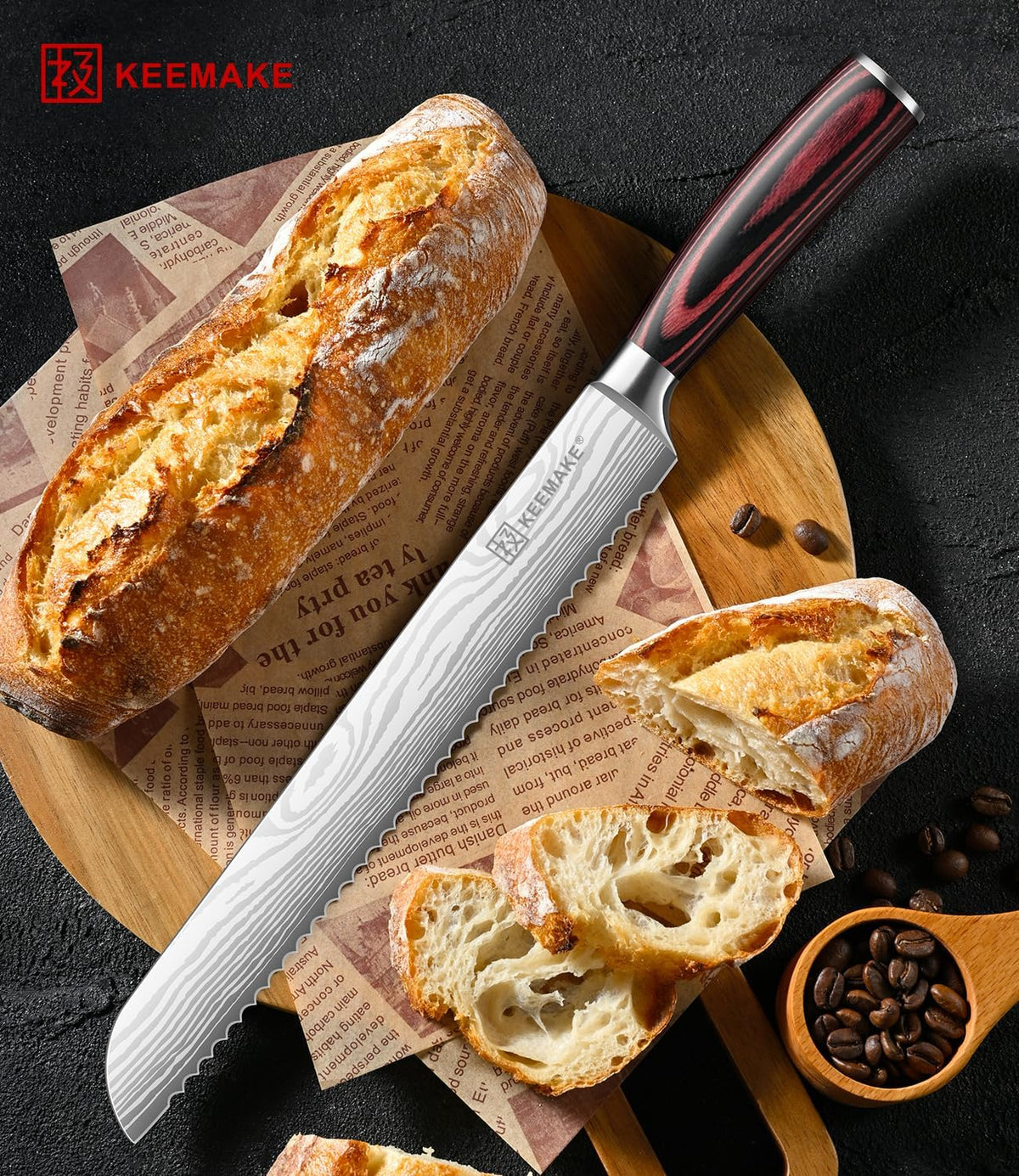 KEEMAKE 10 Inch Bread Knife for Homemade Bread, Serrated Sourdough Knife