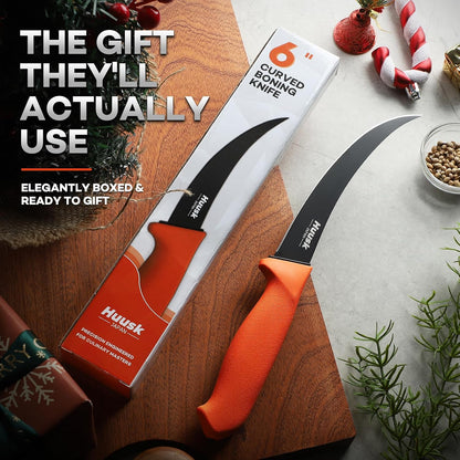 Huusk Curved Boning Knife - 6" Filet Knife for Meat Deboning Non‑Slip Grip