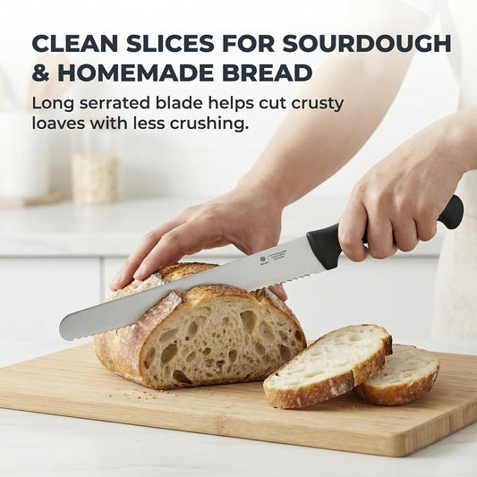10-Inch Serrated Bread Knife with Sheath for Sourdough, German Steel