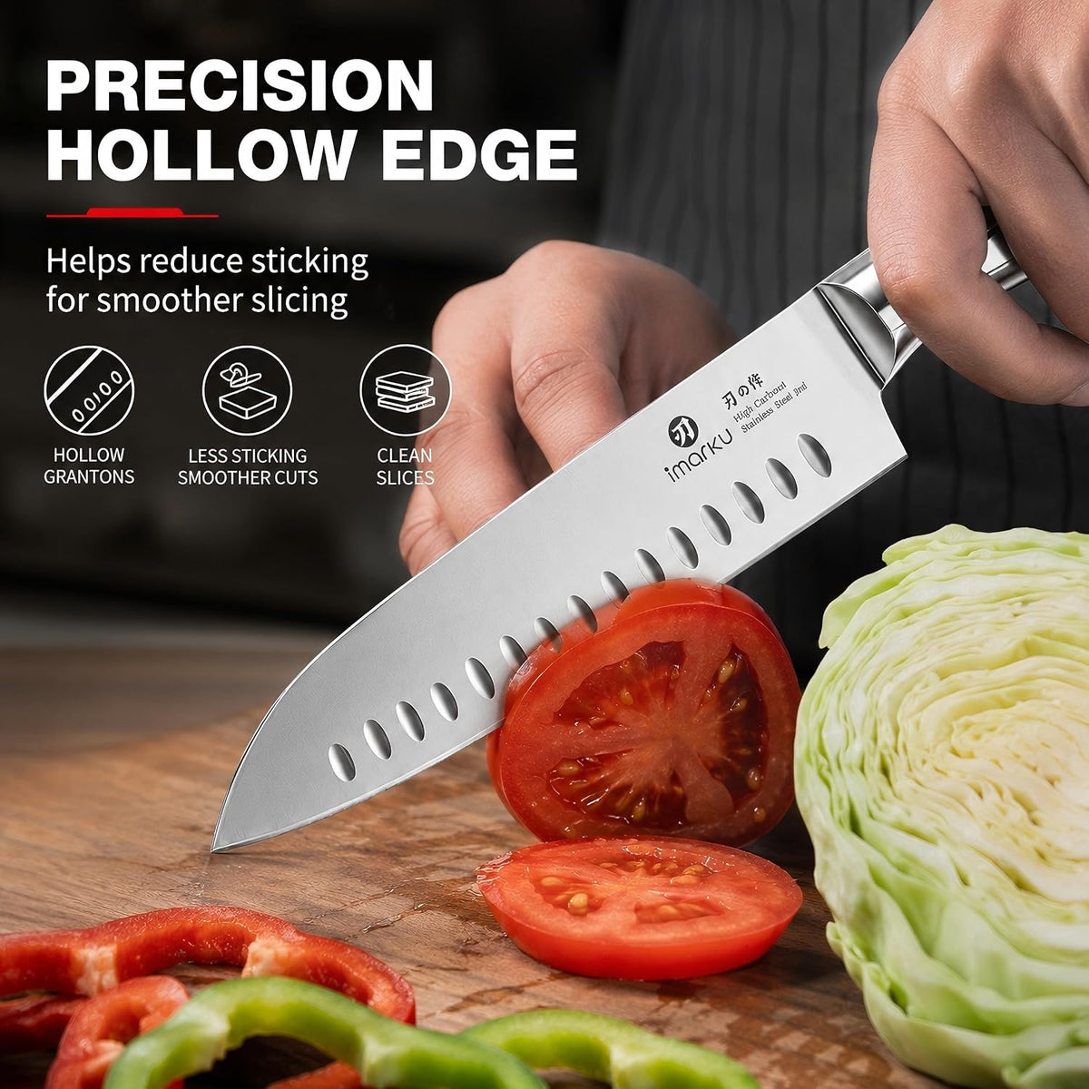 imarku Santoku Knife 7 Inch, Japanese Sharp High Carbon Stainless Steel