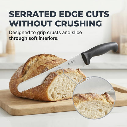 10-Inch Serrated Bread Knife with Sheath for Sourdough, German Steel