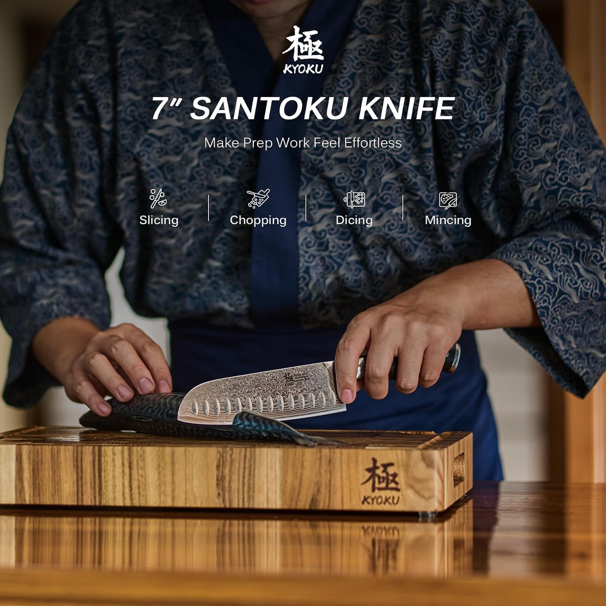 KYOKU Santoku Knife - 7" - Shogun Series - Japanese VG10 Steel Core Forged Damascus Blade - with Sheath & Case