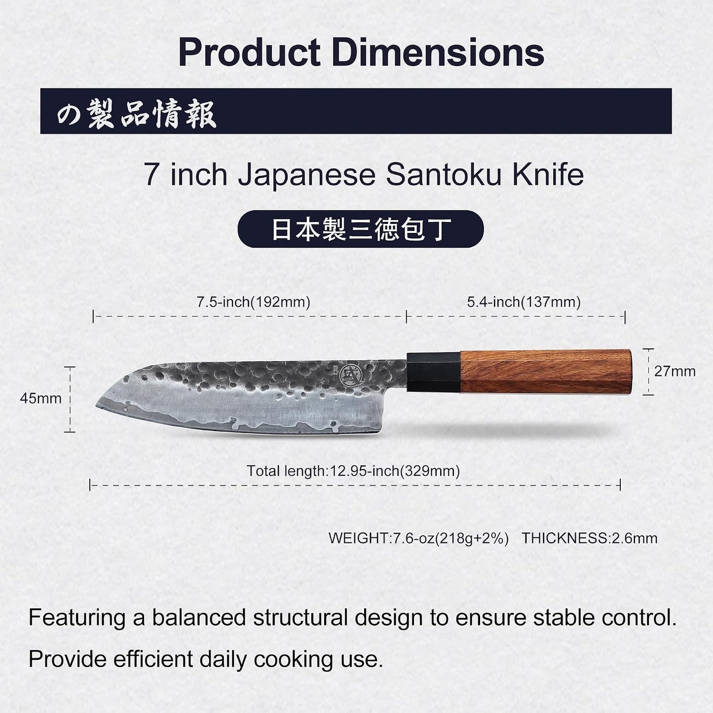 MITSUMOTO SAKARI 7-Inch Japanese Santoku Knife, San-Mai 9Cr18MoV