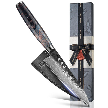 7 Inch Japanese Santoku Knife, Hand-Forged Damascus VG10 Steel Core