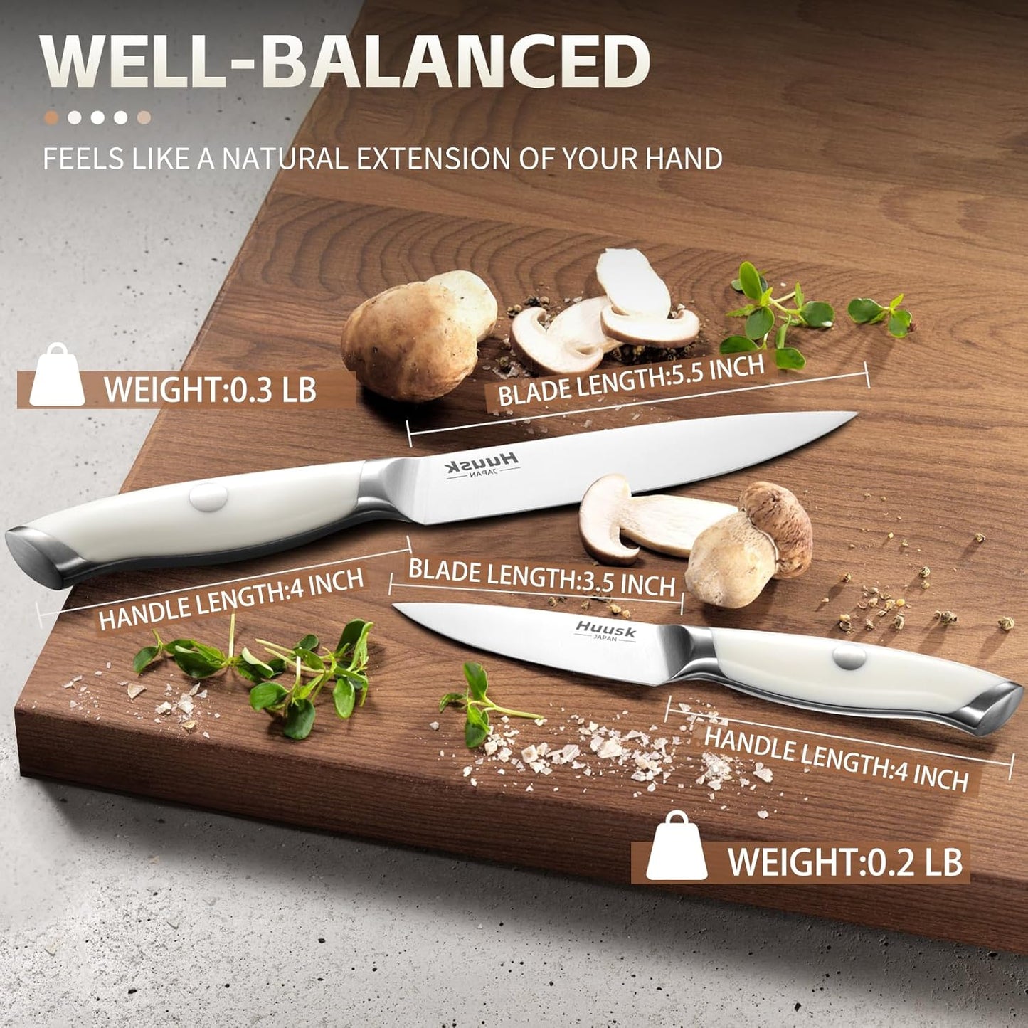 Huusk Paring Knife Set - Razor Sharp 5" Utility & 3.5" Fruit Peeling Knives