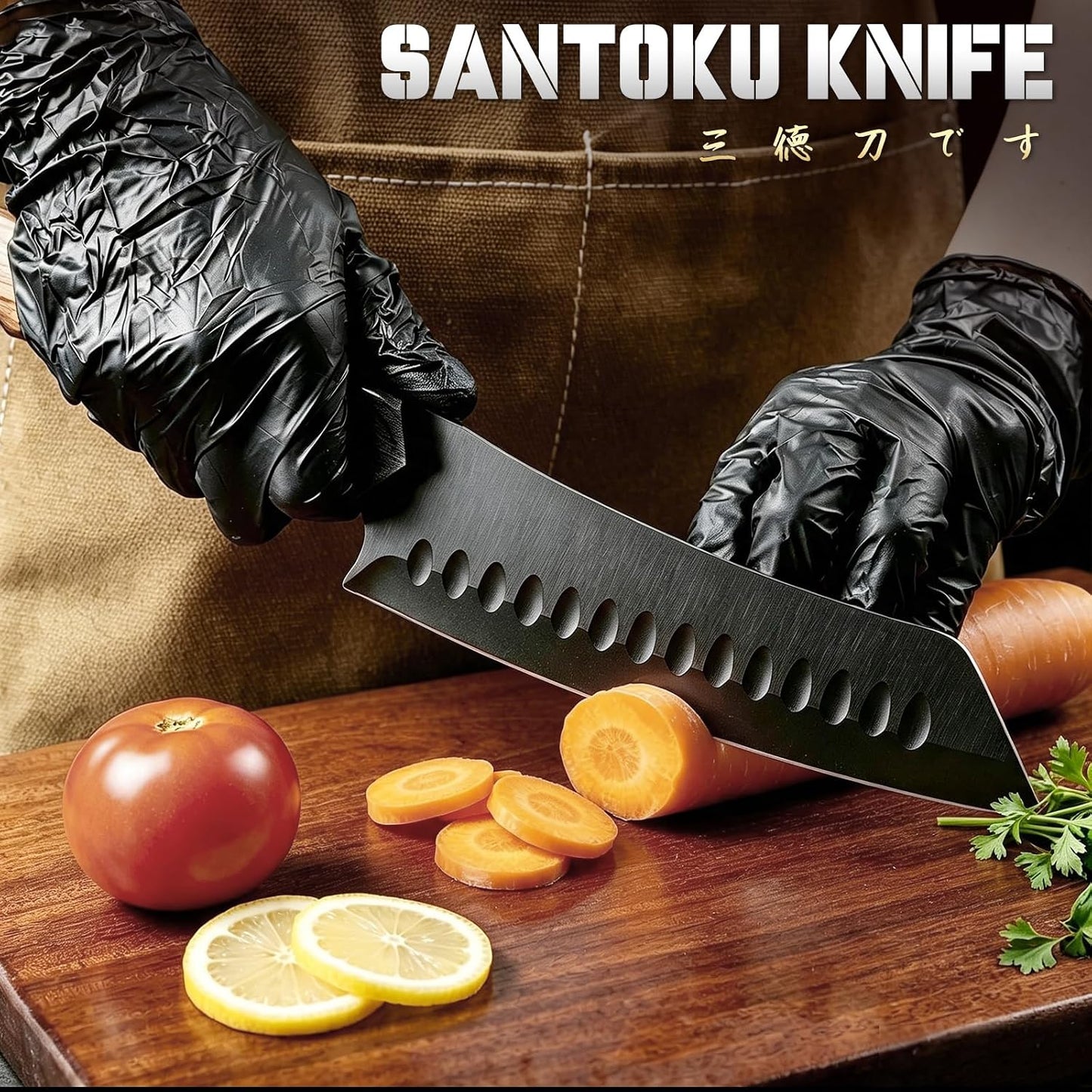 TIVOLI Santoku Knife 7 Inch - Japanese Chef Knife for Fish - Bunka Knives