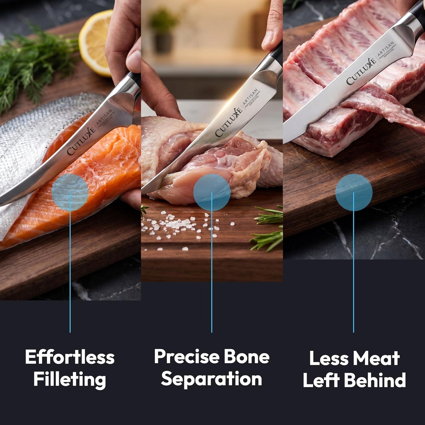 Cutluxe Boning Knife Set, 6" Straight, Curved & Flexible for Fish & Meat