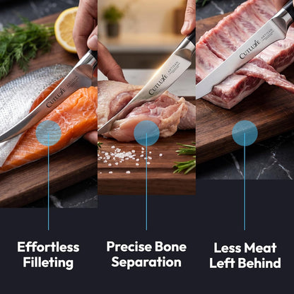 Cutluxe Boning Knife Set, 6" Straight, Curved & Flexible for Fish & Meat