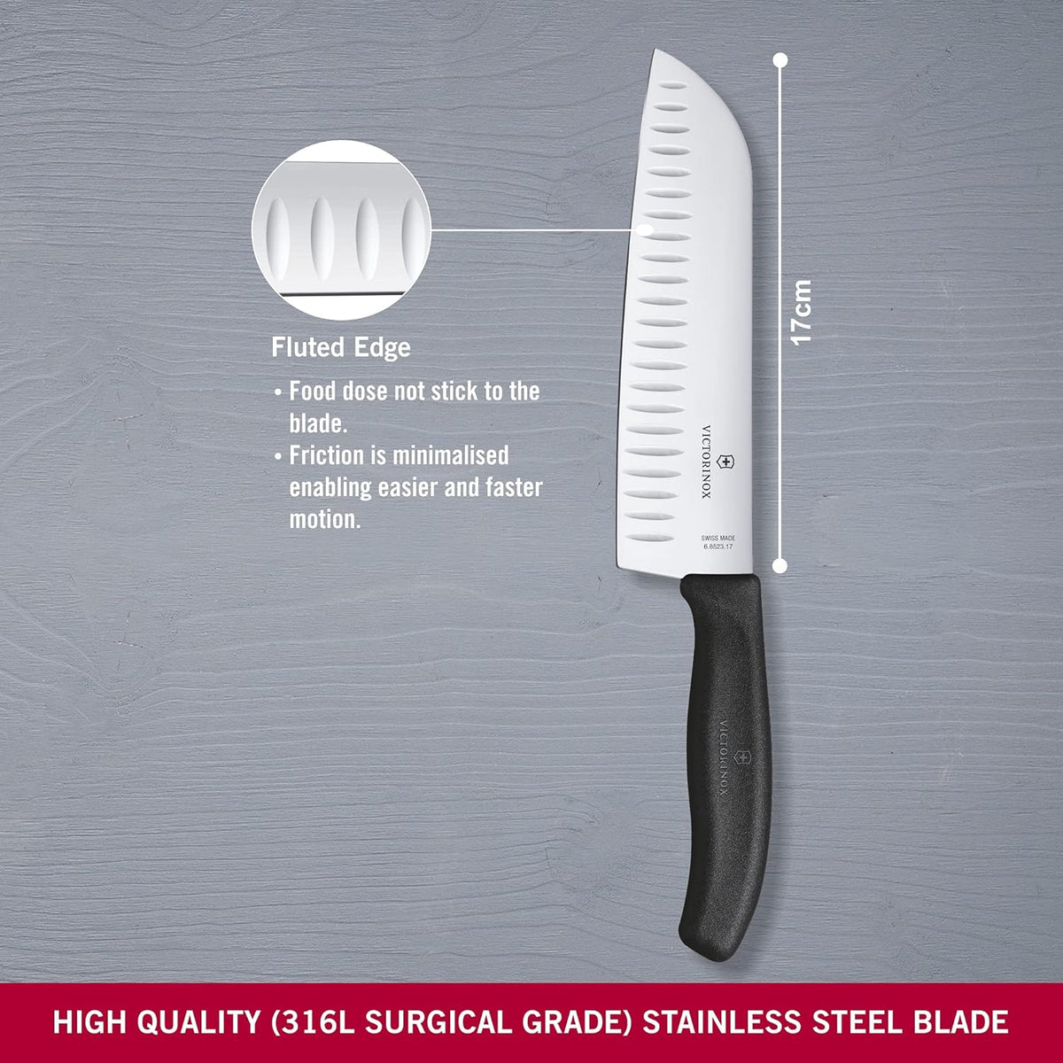 Victorinox Swiss Classic 7 Inch Santoku knife, Granton Blade, Black