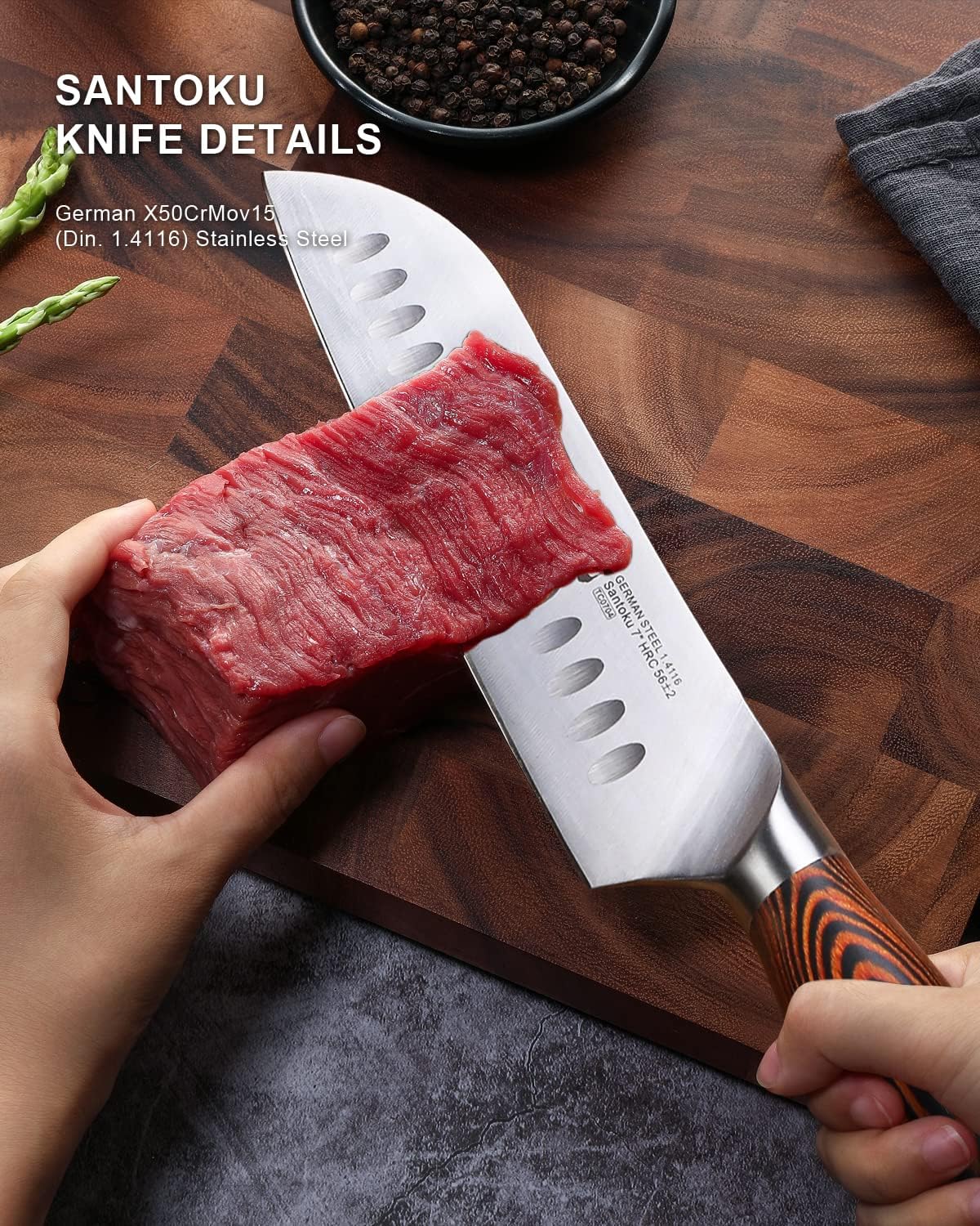 TUO Santoku Knife, 7 inch Japanese Chef Knife for Vegetable Chopping & Meat Dicing, High Carbon German Steel, Ergonomic Handle - Fiery Phoenix Series