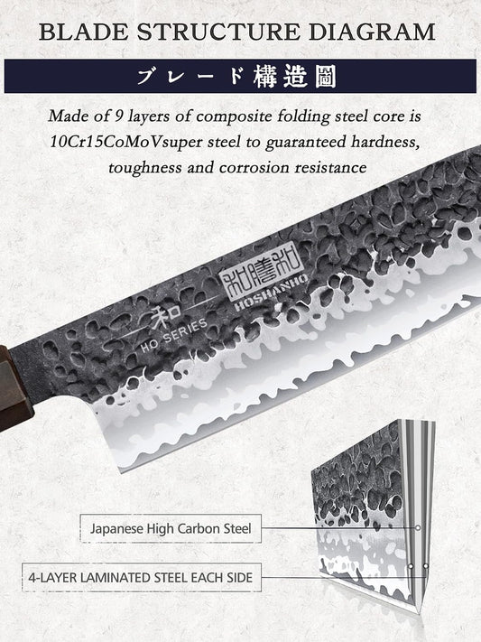 HOSHANHO 7" Santoku Knife, Japanese High Carbon Steel Kitchen Chef Knife