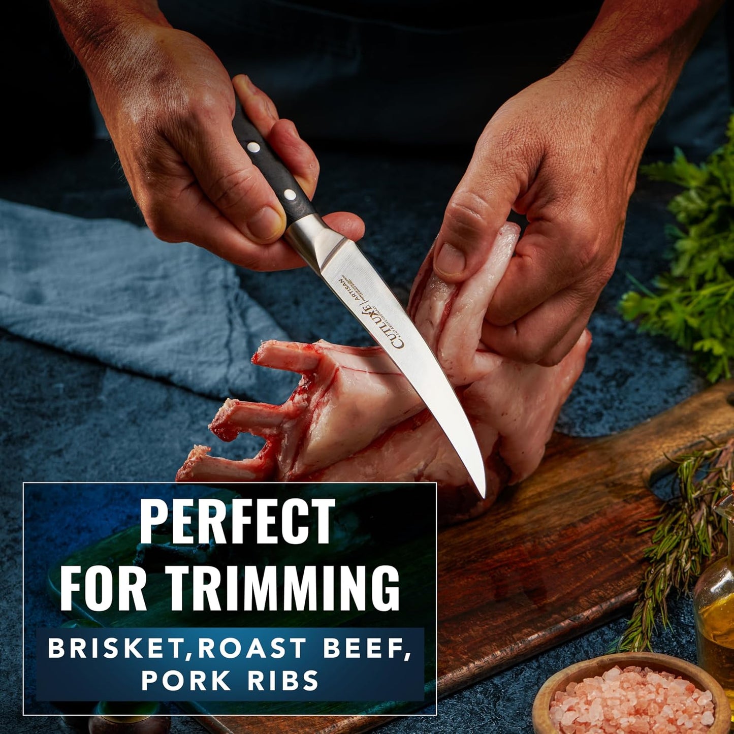 Cutluxe Curved Boning Knife, 6" for Meat Cutting & Trimming – Fillet Knife